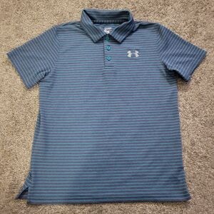 Under Armour Boy's Teal and Gray Striped Polo Shirt
